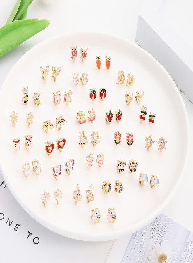OATHYAN 28 Pairs Clip On Earrings Non Piercing Earrings Hypoallergenic Animal Butterfly Rainbow Flower Mixed Color Painless Non-Piercing Earrings Pack - Image 5